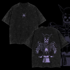 Bandai | Sasuke Susanoo Skeleton T-shirt Naruto Manga Tee Vintage Washed Oversized Retro Anime Harajuku Streetwear Mens Graphic Clothes