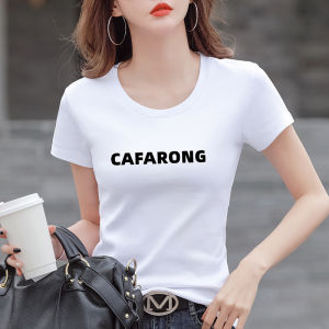White Slim-Fit Letters Short Sleeve T-Shirt Womens Summer New Arrival round Neck Slimming Pure Cotton Trendy Western Style Chic Shirt