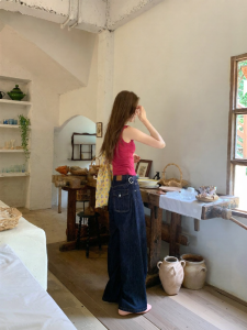 NIHAOKANONG | Quần Jeans Nữ Mùa Hè Thoáng Mát Thiết Kế Cao Waisted Có Dây Điều Chỉnh