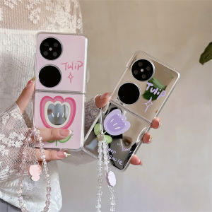 Pink Tulip Huawei Pocket2 Foldable Screen Mirror Protective Case Xiaomi MIXFlip2 Anti-fall Cover Honor Magic VFlip  Style Womens Flip Cover