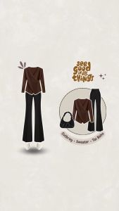 One Set 3in1 | Sweater V-neck Knit + Celana Cutbray + Tas Bahu | - KA091