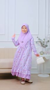 Alana Baju Gamis Anak Perempuan Alana Set Kerudung Bahan Shakila dan Jersey - Remaja Muslim