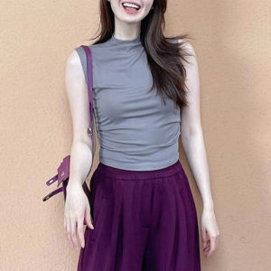 Shalldoer | Chic Solid Color Sleeveless Slim Fit Round Neck Vest Womens Summer New Style Casual Fashion High Waist Design Casual Top