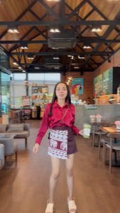 กางเกงกระโปรงขาสั้น ลายช้าง ผ้าทออย่างดี ทรงสวย เอวสูง กางแขกเสริม