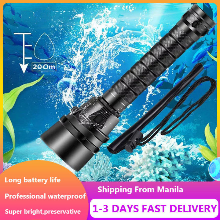 COD+T6 25000lumens LED Professional Waterproof Scuba Diving Flashlight  Diver Light Torch Lamp Lanterna Led Underwater Flashlight Max 100M Lazada  PH