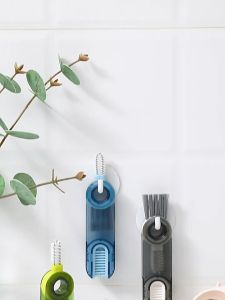 3 in 1 Bottle Brush Water Cup Lid Cleaner Milk Kettle Cover Gap Cleaning Brush Set Rotatable Handheld Cleaning Tool
