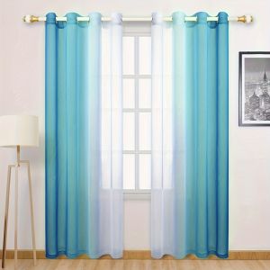 2-Pack Left and Right Gradient Color Single Color Rainbow Curtain Gauze Pink Blue Purple Gradient Gauze Curtain Punched Translucent Breathable Soft and Elegant