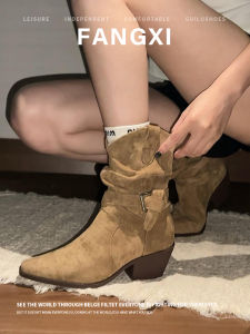 New 2026 V-Cut Pointy Toe Pleated Mid-Shaft Boot