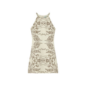 XXNING French Twist Print Gown Womens Elegant Slimming Long Dress Vintage Neck Hanging Print Dress High Waist A-Line Skirt