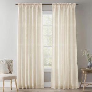 2 Panels Semi Sheer Linen Curtains 132CM Width Natural Country Falx Blend Curtain Light Filtering Privacy Elegant Drapes Curtain