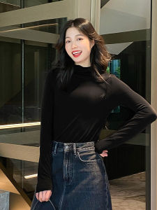 Thickened Heat Retention Lightweight Long Sleeve Cashmere Slim Fit Base Shirt Womens Autumn Winter Low Waist Nylon Fabric