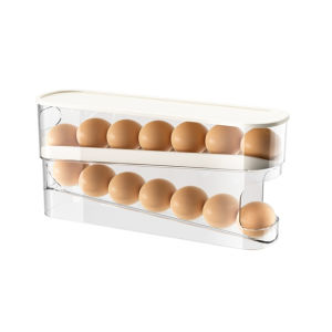 กล่องเก็บไข่ ความจุขนาดใหญ่ กล่องเก็บไข่ในตู้เย็น 2 ชั้น บรรจุได้ 12 ฟอง ใส่ไข่ได้ทุกเบอร์ ชั้นวางไข่แบบเลื่อนอัตโนมัติ กล่องเก็บไข่ประหยัดพื้นที่