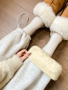 กางเกงกีฬาผ้าขนแกะสีขาวเทาสำหรับผู้หญิง กางเกงขายาวทรงตรงหลวมๆ สไตล์อเมริกัน กางเกงขายาวทรงหลวมๆ ฤดูใบไม้ร่วง/ฤดูหนาว