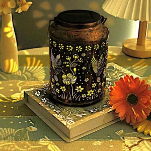 Hanging Solar Lantern Outdoor Waterproof Metal Vintage Hummingbird LED Garden Yard Lawn Pathway Decorative Lights