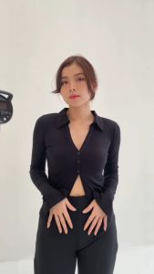 Lotus Clothing Jolly Top Long Sleeve Premium Atasan Rajut Wanita Lengan Panjang Kerah Slim Fitting