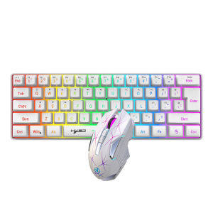 ชุดคีย์บอร์ดและเมาส์สําหรับเล่นเกมไร้สาย 60% คีย์บอร์ดความรู้สึกทางกลตามหลักสรีรศาสตร์ที่เงียบสงบ RGB Backlit เมาส์สําหรับเล่นเกมสําหรับเดสก์ท็อป