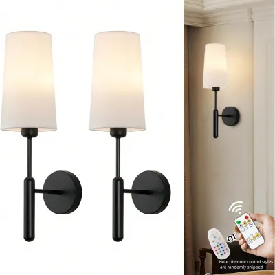 Wiring-Free Rechargeable Battery-Powered Wall Light Set of 2 with Remote Control Wireless Dimmable 5000Mah Battery-Powered Led Wall Light Picture Light Mirror Light Cordless Wall Light Fixture for Bedroom and Living Room