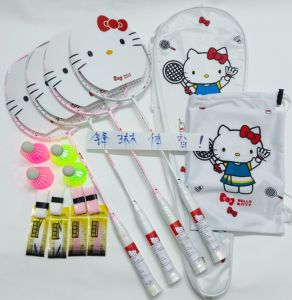 Hellokitty Joint KT Hello Kitty Badminton Racket Carbon One Student Female Ins Style Pink Cartoon