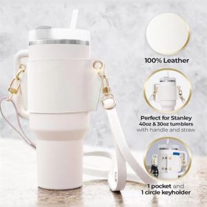 Stanley Leather Cup Holder Outdoor Sports Crossbody Insulated Beverage Sleeve for 3040oz Straw Cups Universal Fit