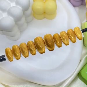 L050 เล็บปลอมสำเร็จรูปพร้อมติด สีลูกแก้วทองวิ้งตาแตก สีเจลแท้ ฟรีอุปกรณ์สำหรับติด