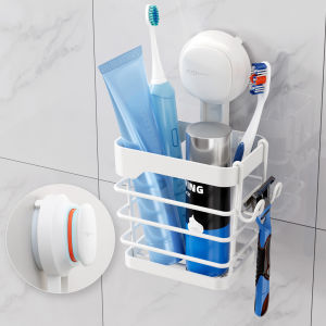 TAILI Upgraded Suction Cup Toothbrush Holder with Razor Hook Visible Safety Indicator Large Capacity Inverted Trapezoid Design Removable Shower Caddy for Toothbrush Toothpaste etc