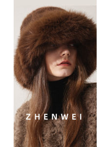 หมวกชาวประมงขนแกะขนาดใหญ่สำหรับผู้หญิง ฤดูใบไม้ร่วงและฤดูหนาว หมวกทรงกลม หมวกท่องเที่ยว หมวกทรงกลม ขนแกะสีน้ำตาล