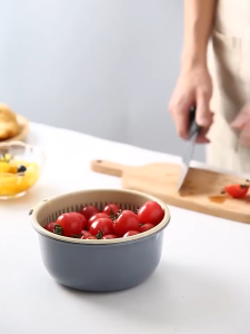 【SG Inventory】(6pcs) Thickened round double-layer drain basket six-piece vegetable washing basket kitchen vegetable and rice washing basket