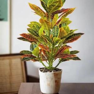 24-41cm Artificial Plants Fake Ficus Tree Tropical Codiaeum Branches Plastic Magnolia Plant Suitable For Home Office Decoration