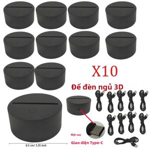 10 Chiếc Đèn Ngủ LED 3D Đế Đèn Có Cáp Type-C 7 Màu Trang Trí Đế Trưng Bày Cho Nhựa Acrylic Thủy Tinh