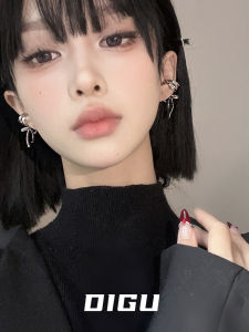 Digu Minimalist Sweet Cool Style Metal Diamond-Embedded Bows Ear Clip Special-Interest Design Unique Ear Clip Non-Piercing Earrings
