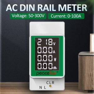Welans PZEM-008 Din Rail Power Energy Meter Electronic Kwh Meter Wattmeter Multi Digital Ammeter Voltmeter AC 50-300V 100A