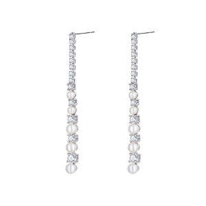 ต่างหูไข่มุกทรงคลาสสิกยาวหรูหราสำหรับผู้หญิง ต่างหูแบบห้อยห้อย ประดับเพชรเทียมทรงกลมขนาดใหญ่ ต่างหูรูปไข่มุก ต่างหูแฟชั่น