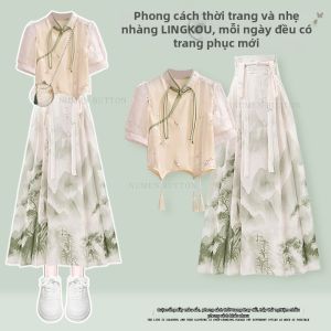 NUMEN BUTTON | Bộ Đồ Mùa Hè Thời Trang Cho Phụ Nữ Kiểu Trung Quốc Giúp Gọn Gàng
