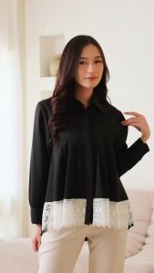Jema Basic Blouse Atasan Wanita Kemeja Renda Depan