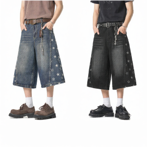 Mark Fairwhale | Vintage Washed Star Print Loose Casual Denim Shorts