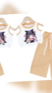 Combo 3 Bộ sát nách quần ống rộng bé gái thun gân hình in kuromi gái nơ cho bé 6kg -30kg.SNQD06