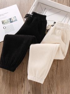Thickened Fleece Lined Integrated Velvet Casual Pants for Girls Boys Autumn Winter High Waist Long Pants Loose Fit Outerwear