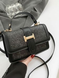Elegant Sequin Womens Crossbody Bag Handbag Shoulder Bag Soft PU Leather Korean Style Casual Small Square Bag for Youth