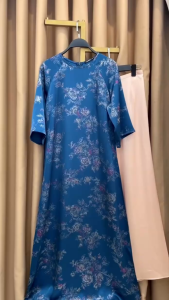 Áo dài suông cổ tròn lụa bông - VANIA