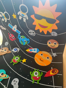 Eight Planets Model of Solar System Kindergarten Felt Cloth Starry Sky Background Wall Kids Handmade DIY Paste Toy