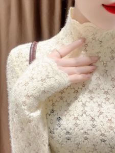 chaqi | Lace Long Sleeve Fleece Lined Thickened Womens Base Shirt Half High Collar Fashionable Stylish Inner Wear Korean Style Commute