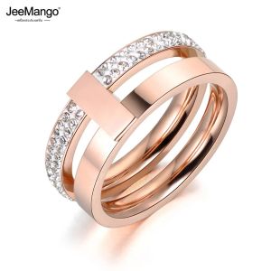 JeeMango Rose Gold สี 2 ชั้นงานแต่งงานแหวนเครื่องประดับ 316L สแตนเลส Rhinestone หมั้นแหวน Drop Shipping JR18047