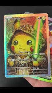 Funism | Homemade English Pikachu Samurai Silhouette Bubbles Comic Style Fan‑Art Full‑Art High‑Quality Texture Game Collection Card Toy