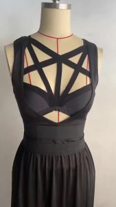 Women Party Dress Chest Pads Gothic  Lingeries Red Bandage Hollow Out Costumes Sets Vestidos De Fiesta Carnival