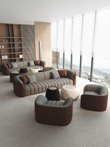 Modern Minimalist Business Sofa High End Leather Reception Area Office Hotel Sales Office Direct Row Sofa Luxury Beauty Salon