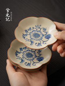 Đế Lót Ly Trà Gốm Hoa Cổ Điển Trung Quốc Đệm Mat Xi Yuan Ji Qinghua Ru | Khay Trà Cánh Hoa Chịu Nhiệt Chống Bỏng Để Sử Dụng Tại Nhà