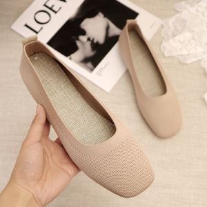 Gommino Womens Spring & Fall Not Tired Feet Womens Shoes Soft Bottom Square Toe Low-Cut Shoes Slip-on Pregnant Women Knitting Grandma Shoes