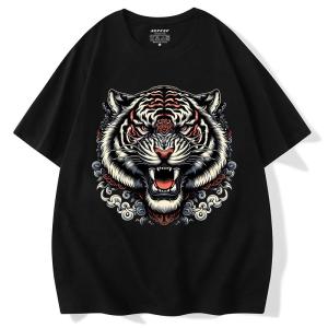 Aifjep Brand Cotton Short Sleeve T-Shirt Trendy Design Large Size Mens Fashion Casual Breathable Summer Tiger Head Print