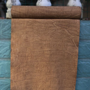 Handmade Plant Dye Cotton Fabric Traditional Sun Dyeing Method Kaki Fruit Dye Vintage Style Machine Woven Home Fabric DIY