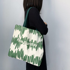 2025 New Large Capacity Canvas Bag Women Single Shoulder Handheld Student Class Bookbag with Zipper Canvas Bag Holiday Bag